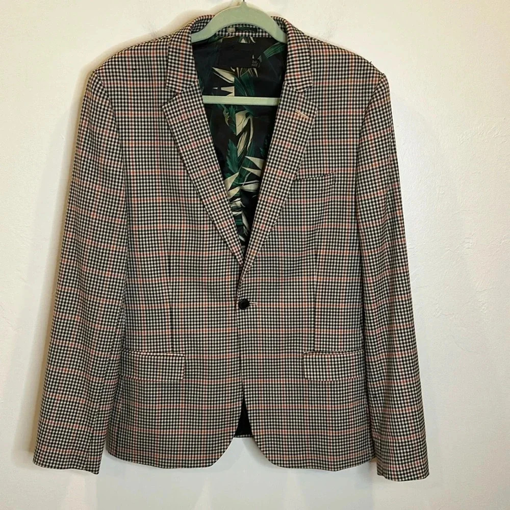 ASOS MENS GINGHAM CHECK PATTERN BLAZER LINED 42 REGULAR